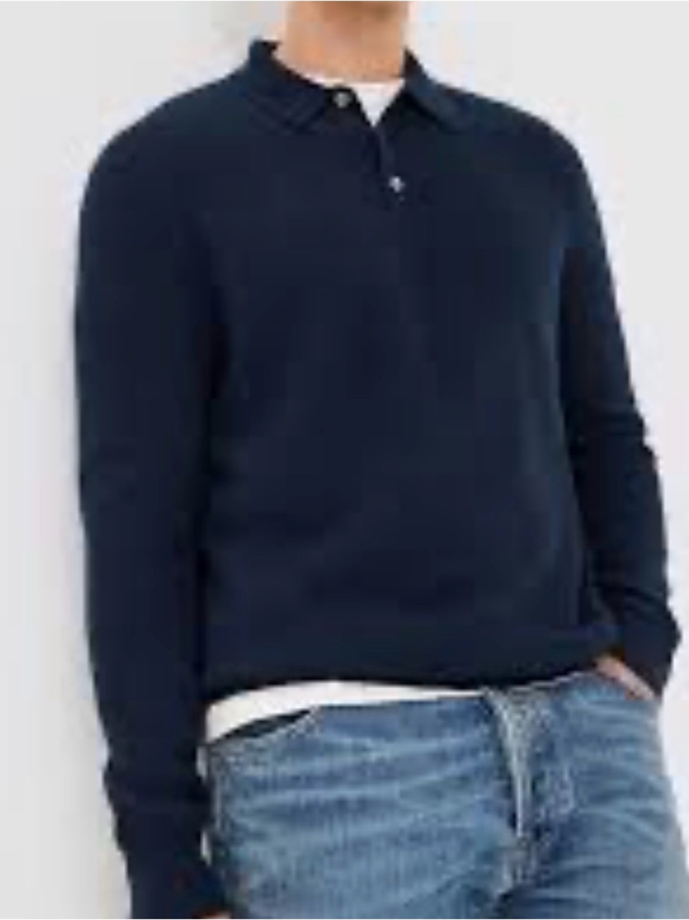 Club Monaco Men’s Wool Polo Sweater Navy Blue Collared Button Sz M EUC